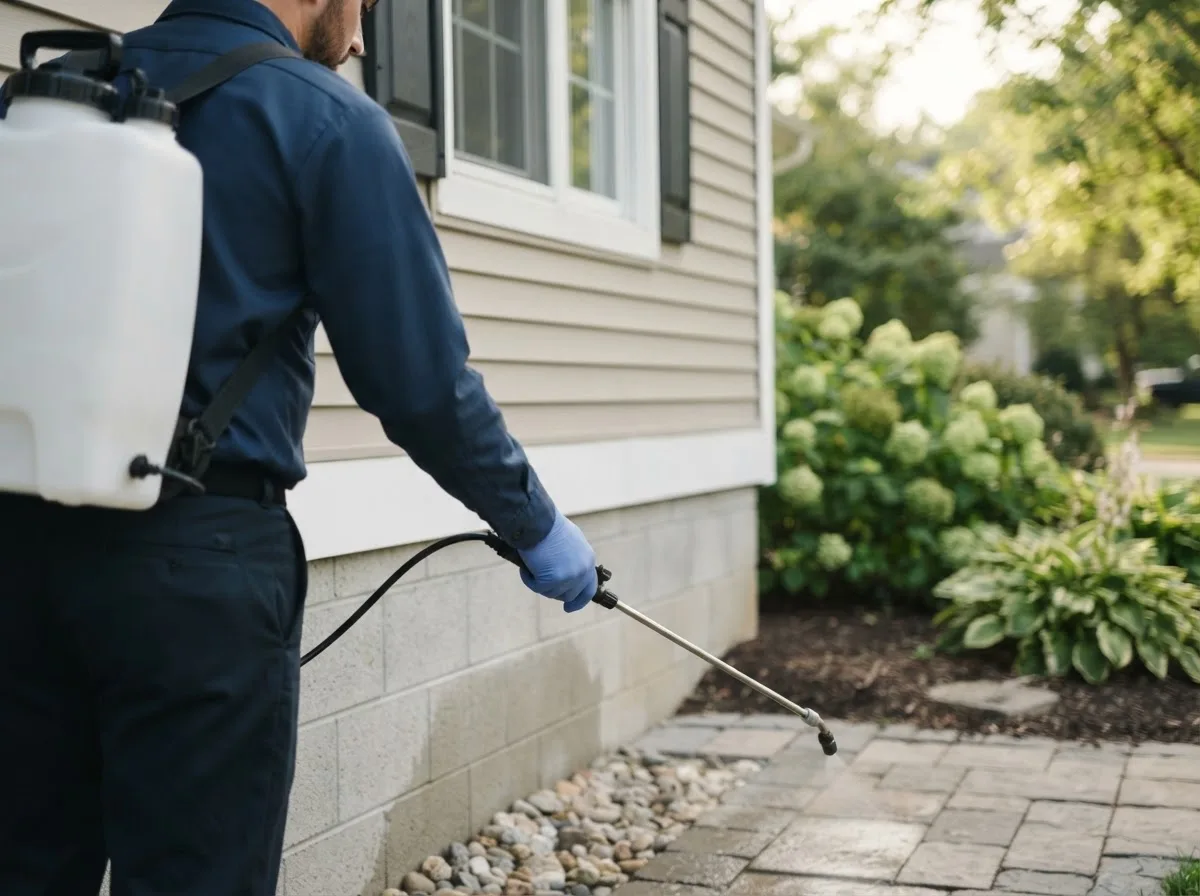 Pest control technician inspecting a home in Goshen, OH
